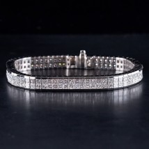Princesse Simulé Diamant Double Rangée Style Tennis Bracelet 16Ct 7.50 &quot; Argent - £169.70 GBP