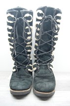 Ugg Tall Rommy Black Suede Leather Lace Up Sheepskin Women&#39;s Boots Size 8 - £43.06 GBP