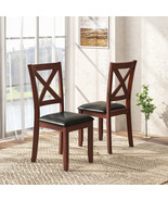 Dining Chairs Set of 2 Wooden Kitchen Leather Padded Seat Wood Frame Bro... - £122.91 GBP