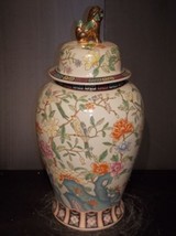 GORGEOUS VINTAGE HAND PAINTED FLORAL CHINESE PORCELAIN 32&quot; TEMPLE JAR - £391.23 GBP