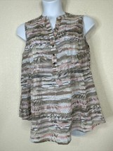 NWT Cocomo Womens Plus 1X Pink/Taupe Striped Pleated V-neck Top Sleeveless - £18.97 GBP