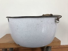 Vintage White Speckled Enamelware Enamel Kitchen Wash Basin Pot w/ Handl... - £68.40 GBP