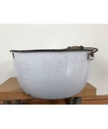 Vintage White Speckled Enamelware Enamel Kitchen Wash Basin Pot w/ Handl... - £68.80 GBP