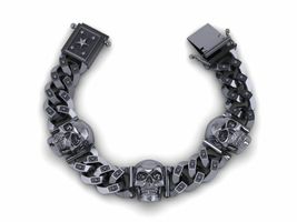 Solid 925 Sterling Silver Men&#39;s Skull Cuban Curb Miami Link Chain Bracelet - £290.37 GBP