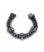 Solid 925 Sterling Silver Men&#39;s Skull Cuban Curb Miami Link Chain Bracelet - $502.43 CAD