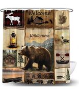 Cabin Lodge Bear Timber Wildlife Fabric Shower Curtain, Modern Rustic, 7... - $361.24 MXN
