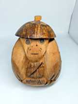 Vintage Hawaii Coconut Monkey Coin Bank - 7&quot; tall Hand Carved - Stopper included - £15.10 GBP