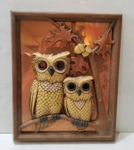 Vintage 1970s Owls 3D Coppercraft Guild Plastic Picture Framed 11.5&quot; X 9.5”  - £18.30 GBP