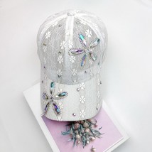 Sun Protection Hats Female Rhinestones Flower Caps Four-Leaf Clover Sunshade Bas - $17.50