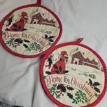 Vtg Christmas Pot Holders Hot Pads Quilted Victorian Home For  Christmas - $8.54