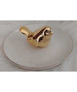 Gold Bird on White Dish Plate Key Bowl Jewelry Organizer Office Supplies - $5.99