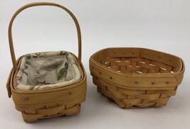 2 x Vintage Longaberger Baskets Two Small  1 With Floral Liner Dresden O... - £23.53 GBP