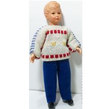 Boy Sweater Blue Pants 20 1790 Caco Sculpted Hair Flexible Dollhous Miniature - $17.72