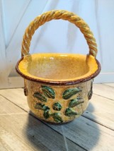 Vintage Twisted Handle Hand Painted Italian Art Pottery Decorative Basket - £9.14 GBP