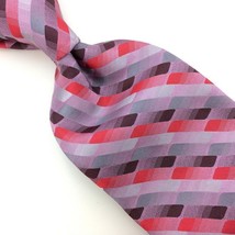 Murano Usa Tie Pink Red Gray Silk Necktie Woven Checker Deco #I21 Extra Long NWT - £23.93 GBP