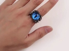 Blue and Antique Silver Glow In The Dark Dragon Eye ring - Adjustable - £8.75 GBP