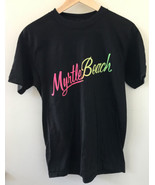 Vtg 80s 90s Myrtle Beach South Carolina Neon Script Black T Shirt S-M 38... - £39.32 GBP