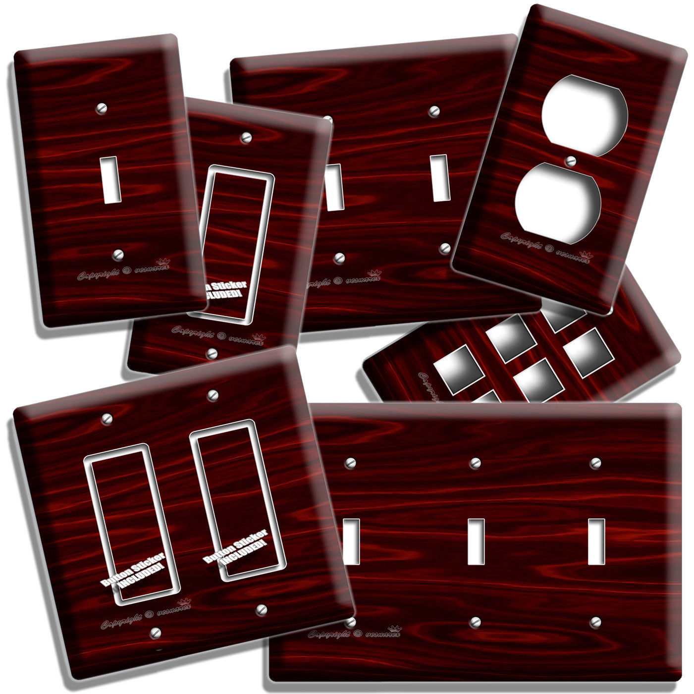 RICH RED MAHOGANY WOOD TEXTURE LIGHT SWITCH OUTLET WALL PLATES HOME OFFICE DECOR