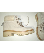New Womens Cream Off White Lace Up Shearling Suede Hiking Boots 40 9 Fab... - £203.36 GBP