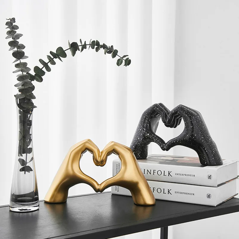 Nordic Home Decor Love Gesture Statue Abstract Heart Hand Sculpture and - $46.64+