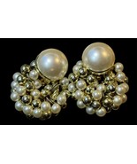 Vintage Large Button Faux Pearl Earrings W/ Removable Dangle Gold Pearl ... - $10.00