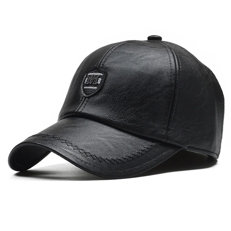 New PU Leather Winter Baseball Cap Men Snapback Hat Adjustable winiter warm - £11.81 GBP