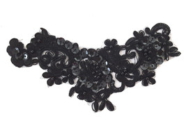 1 pc Black Embroideries w/ Black Beaded &amp; Sequin Collar Neckline Lace Patch A120 - $6.99