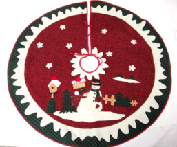 Christmas Tree Skirt Flannel w Felt Appliques Snowman Snow Trees Burgund... - £11.14 GBP