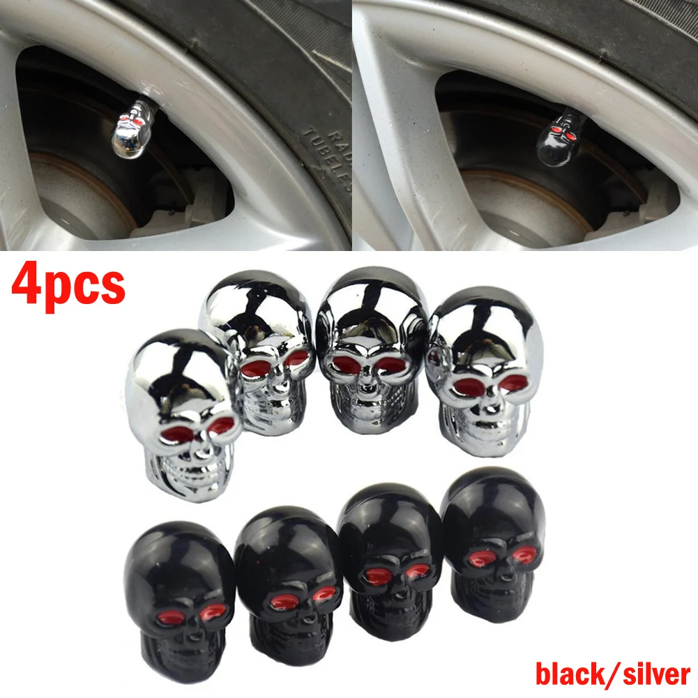 4pcs Universal  Car Wheel Tire Tyre Valve Stem Cap Dust Covers Black/silver Tire - £38.54 GBP