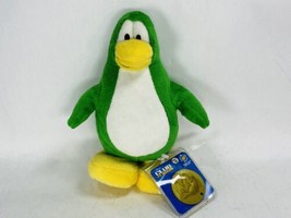 6” Club Penguin Green Penguin Plush Jakks Pacific With Plastic Coin Meda... - £14.15 GBP