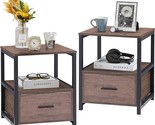 Nightstand Set Of 2, Modern Square End Side Table, Night Stands With Dra... - $277.99