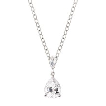 Rhodium Plated Double Pear CZ Drop Pendant Necklace - $39.49