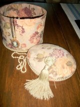 Vintage Looking Oval Rose Fabric Box with Tassel - $29.70