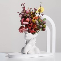 Xsmxlnkwl Ceramic Face Vase White Flower Vase For Decor Female Form Face Vase - £27.31 GBP