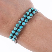 6&quot; 40&#39;s-50&#39;s Navajo Stamped silver double row turquoise bracelet - £351.71 GBP
