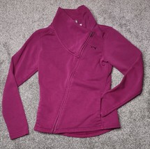 Puma Sweatshirt Womens Small Purple Fuchsia Diagonal Full Zip Sweater Mock Cowl - £9.50 GBP