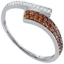 10k White Gold Womens Round Brown Color Enhanced Diamond Bypass Band 1/4 - £159.07 GBP