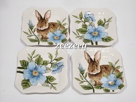 MAXCERA Spring Easter Bunny Rabbit Appetizer Dessert Plates Floral Set of 4 New - £23.73 GBP