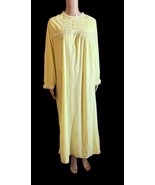 Brushed Nylon Acetate Women’s Long Nightgown Large Yellow Lace Embroidery VTG - $23.76