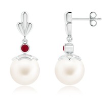 ANGARA Freshwater Pearl &amp; Ruby Motif Earrings in Sterling Silver (Size-9mm) - $233.10+