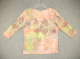 Xcit USA Women&#39;s Shirt Pink Floral Paisley Rhinestone 3/4 Sleeve  Petite XL - £10.60 GBP