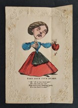 1850s antique VINEGAR VALENTINE lady holding ripped out heart - $123.70