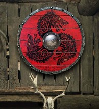 Medieval Dragoon Face Fenrir Red Wolf Authentic Battleworn Viking Shield - £71.78 GBP