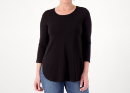 Susan Graver Weekend Essentials Regular Comfy Cotton Tunic Black, Size 1X - £23.26 GBP