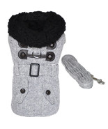 Designer Grey Herringbone Poly / Wool Blend Coat with Matching Leash Siz... - $41.14 CAD