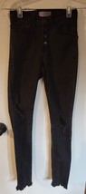 Womens 0 24 Judy Blue Black Distressed Button Fly Punk Skinny Denim Jeans - $8.91