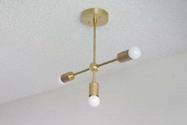 3 Arm polish Brass Finish Atomic Sputnik Chandelier Mid Century Style Lighting - £158.16 GBP