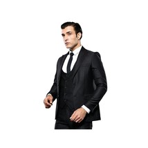 Men 3pc European Vested Suit WESSI by J.VALINTIN Extra Slim Fit JV9 Black corded image 8