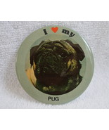 Pinback Button 1980s I Love My Pug Vintage Pug Face Red Heart Black - £0.00 GBP