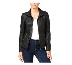 Style &amp; Co Womens Plus 0X Deep Black Faux Leather Moto Jacket NWT Z38 - $48.99